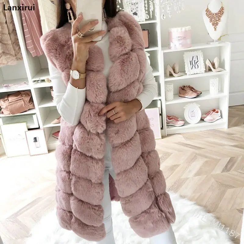 

Warm Faux Fur Fox Vest Women Winter Casual Artifical Fur Warm Coat Super X-Long Waistcoat Female Faux Furs Wholesale