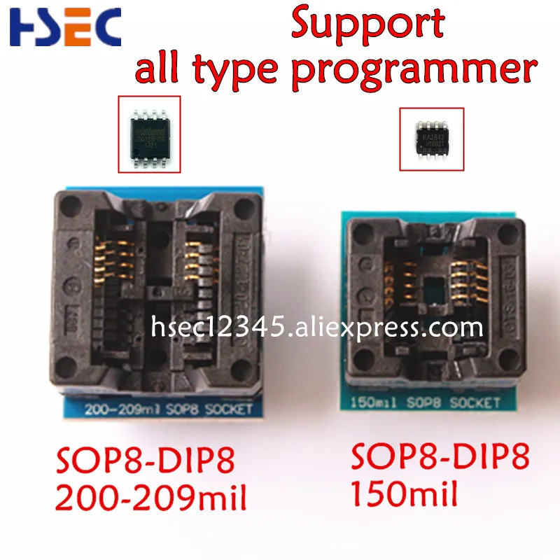 XGecu 2pcs sop8 to dip8 adapter sop8 150mil+200mil socket soic8 dip8 adapter for CH341A RT809F H TL866 T48 T78 T56 Programmer