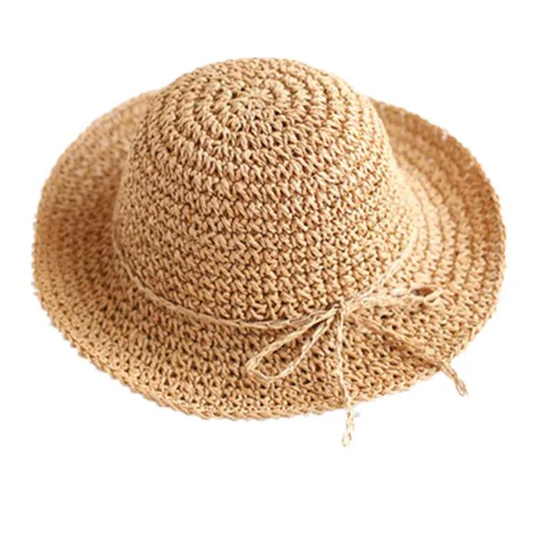 2019 New Girls Hand Made Sun Hat Kids Summer Raffia Straw Hat Big Wing Beach Cap Foldable Breathable Summer Parent-child Hat