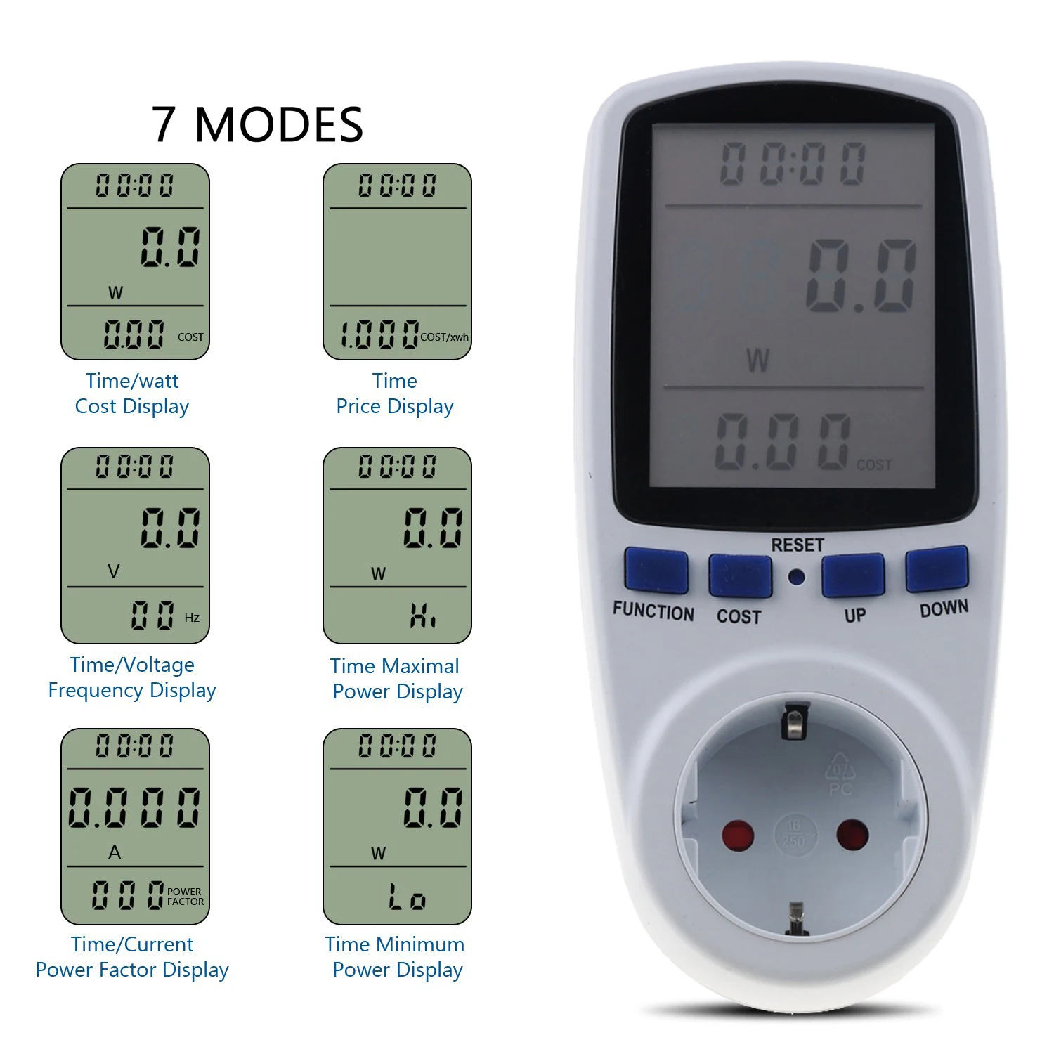 EU Plug AC Power Meters 230v Digital Voltage Wattmeter Power Consumption Watt Energy Meter Electricity Analyzer Monitor