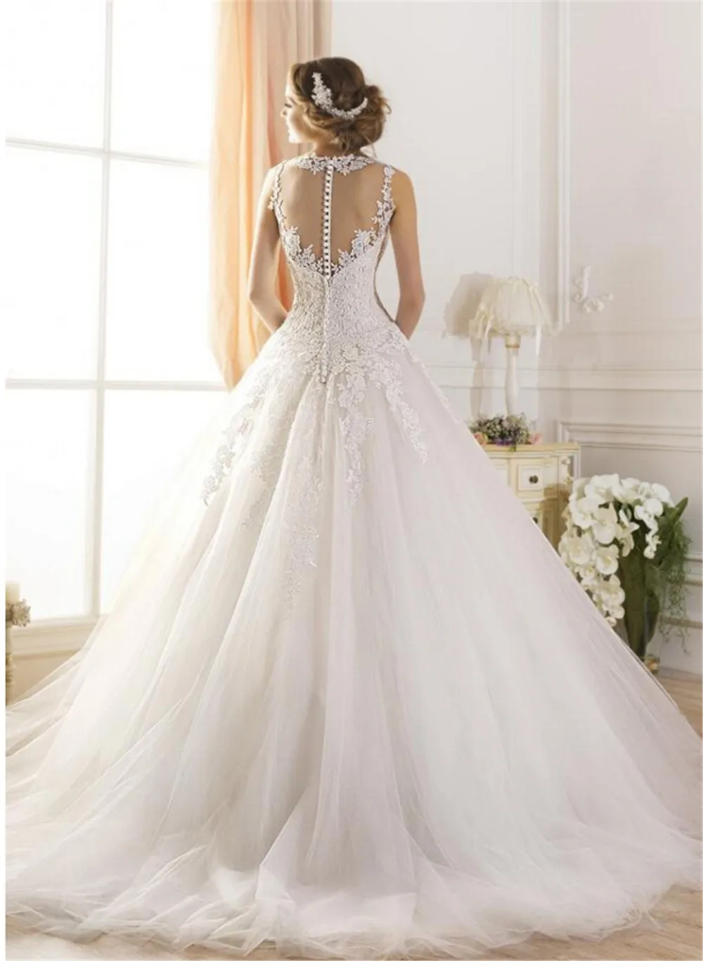 2019 hot ren Trắng Ngà A-Line Wedding Dresses cho cô dâu Váy áo choàng Cổ Điển cộng với kích thước Khách Hàng thực hiện kích thước 2- 26 W