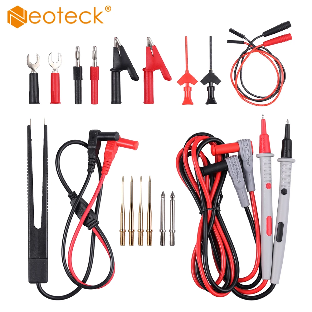 Neoteck 21 In 1 Electrical Multimeter Test Lead Kit With Alligator Clips Test Probe Plug Replaceable Needles Test Leads Kits Set