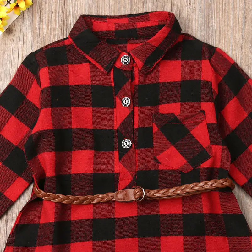 0-5T Christmas Toddler Newborn Kids Baby Girls Dress Red Plaid Cotton Princess Party Long Sleeve Dress Clothes Girl Autumn Dress