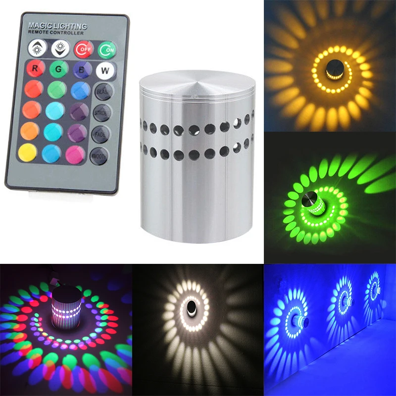 

1set 3W RGB LED Light Bulb Spiral Ceiling Wall Lamp Hallway Porch Remote Control Lamp