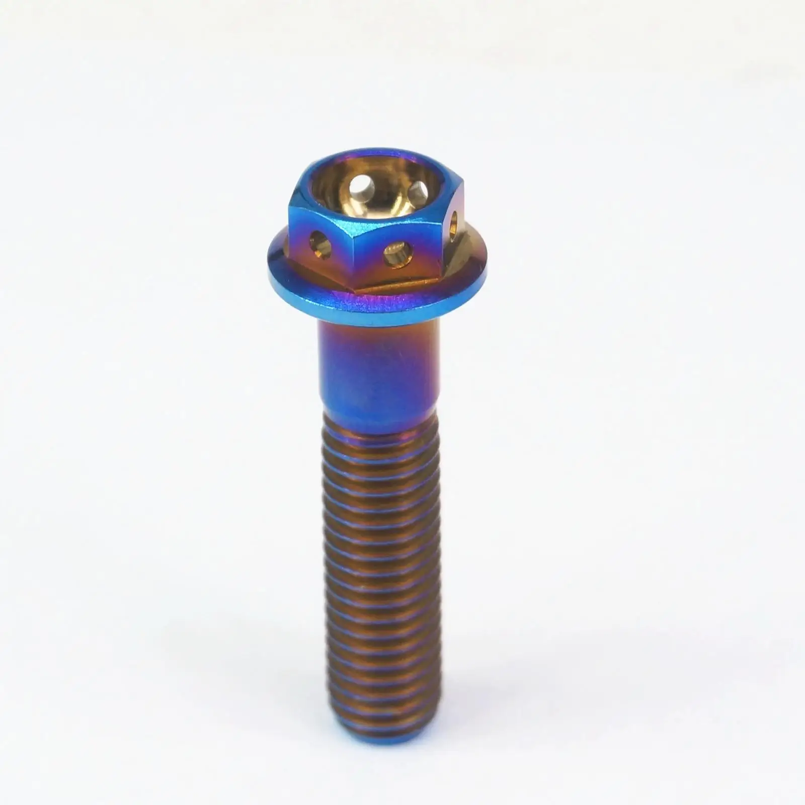 M8*1.25x35mm Burn Blue GR5 Titanium Alloy Motorcycle Flange Screw Bolts Hex Concave Head Hollow