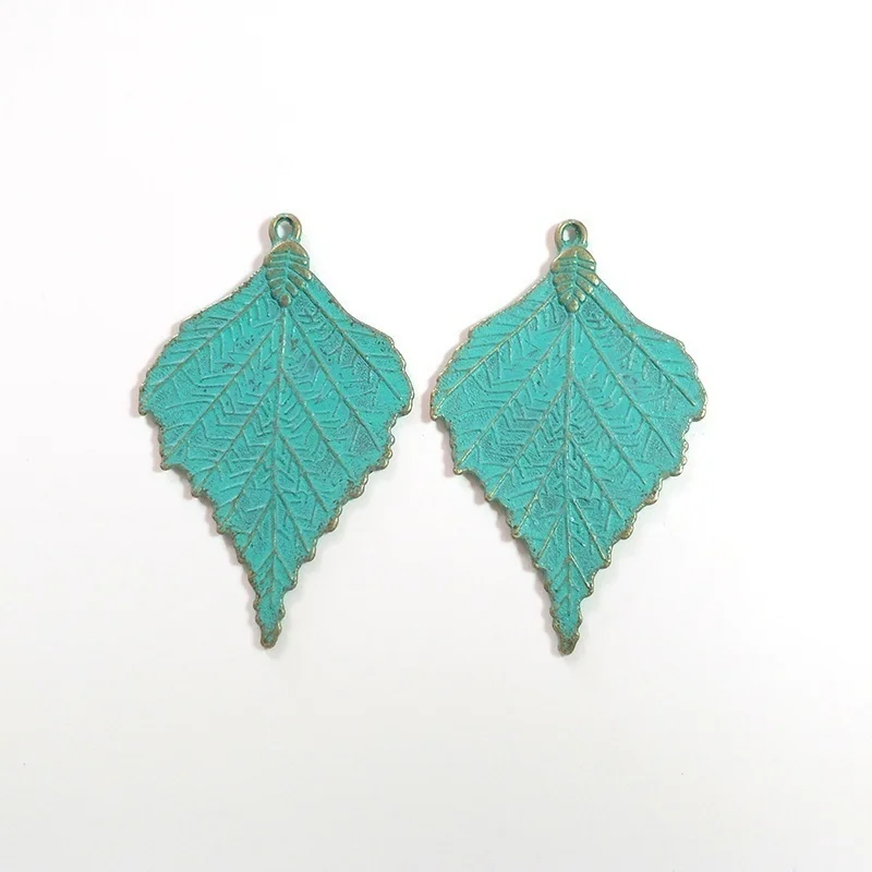 2pcs/bag 72*46MM Retro Patina Plated Zinc Alloy Green Big Leaf Charms Pendants For DIY Accessories