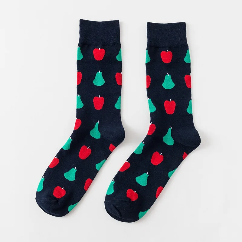 Men Socks Cartoon Cherry Lemon Apple Banana Fruits Funny Happy Personality Skate Harajuku Casual Hip Hop Street Cotton Socks