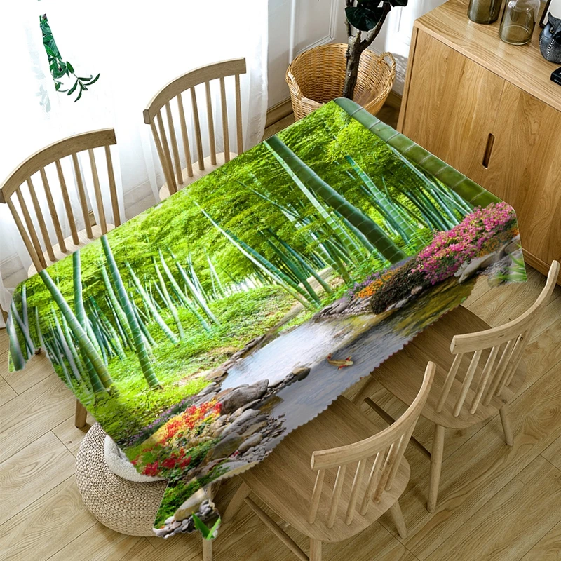 Beautiful Manor Flower and Brook Thicken Cotton Tablecloth 3d Green World Seascape Washable Cloth Rectangular Round Table Cloth