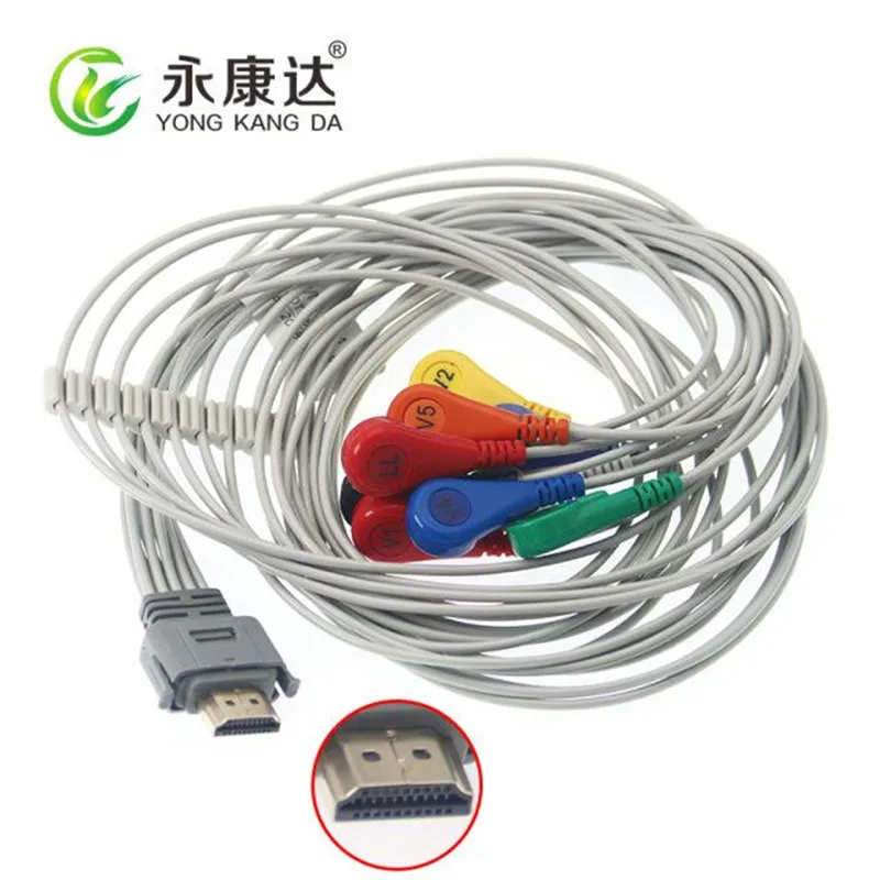 Compatible with Biox 19Pin one-piece ecg holter cable 10-Lead snap AHA