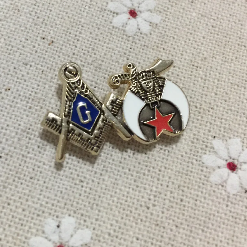 10pcs Free Masons Pins and Badge Freemason Masonic Scimitar Shriner Knife Enamel Lapel Pin Crescent Moon Square Compass Brooch