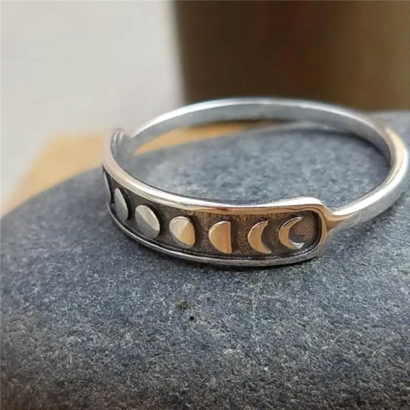 Retro Minimalist Moon Phase Ring Designed to stack with simple stacking bands stunning Moon Phase Ring