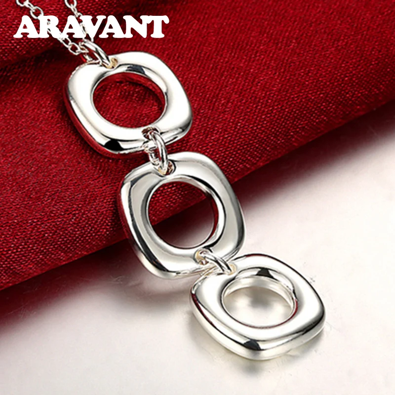 

Aravant 925 Silver Hollow Three Square Pendants Chains Necklaces For Women Fashion Jewelry