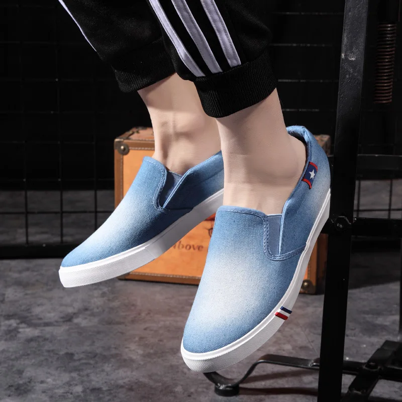 EXCARGO Canvas Shoes Sneakers Men Shoes Slip On 2019 Summer Fashion Shallow Casual Shoes For Men Denim Blue Sneakers For Men