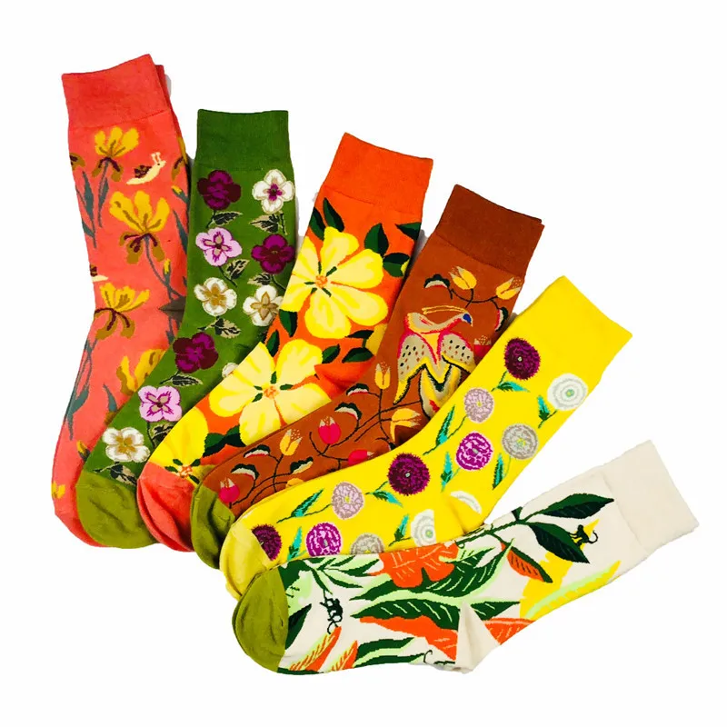 Women Sock Colorful Cute Flower Harajuku Funny Happy Cotton Socks Female Streetwear Pink Casual Hip Hop Hosiery Autumn Winter