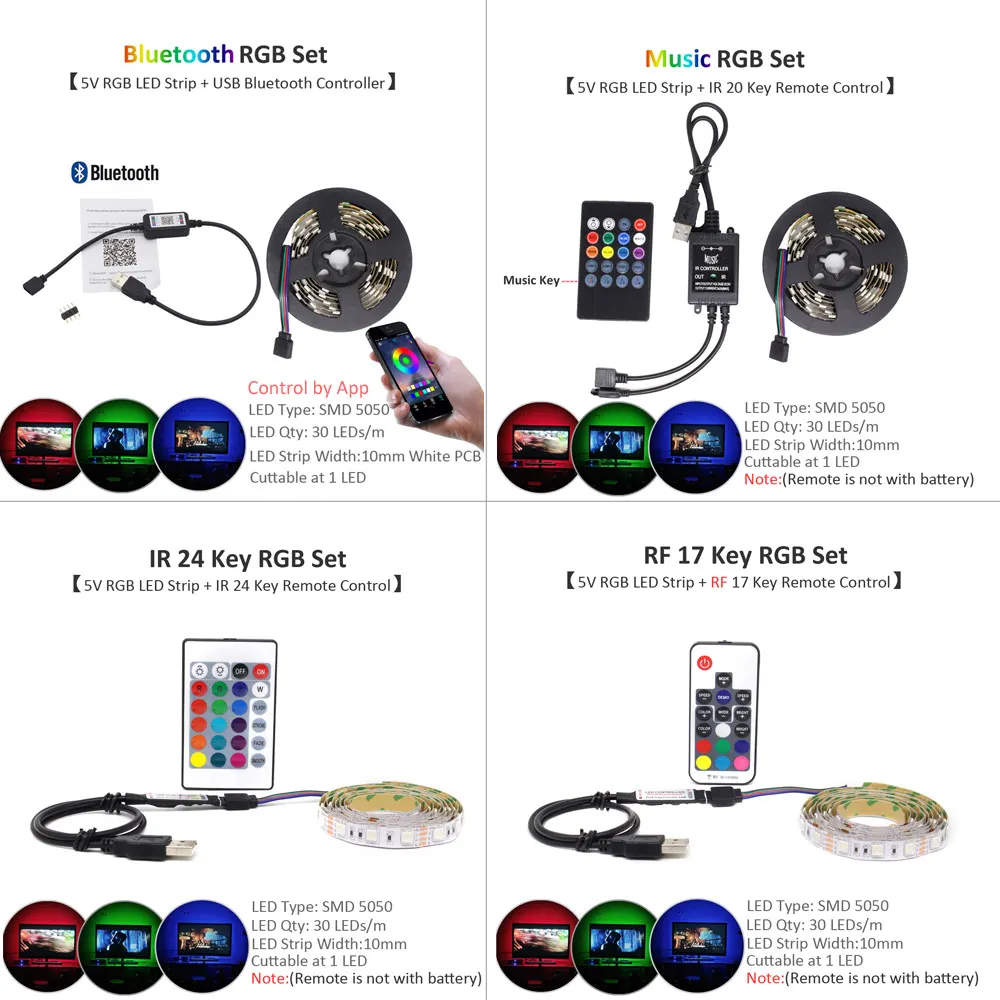 USB LED Strip Light 5V 3528 5050 RGB Music LED Tape Ribbon Lamp TV Backlight HDTV Desktop Screen Background Lighting