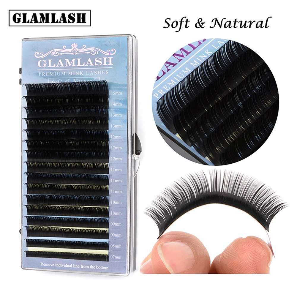 GLAMLASH Mix 7~15 mm 16 lines JBCDLLU Curl natural eyelash extension mink individual false eye lashes extension maquiagem cilios