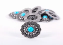 10PC 35*28MM Antique Silver Turquoise Floral Leathercraft Button Horse Saddles Decoration Rivets