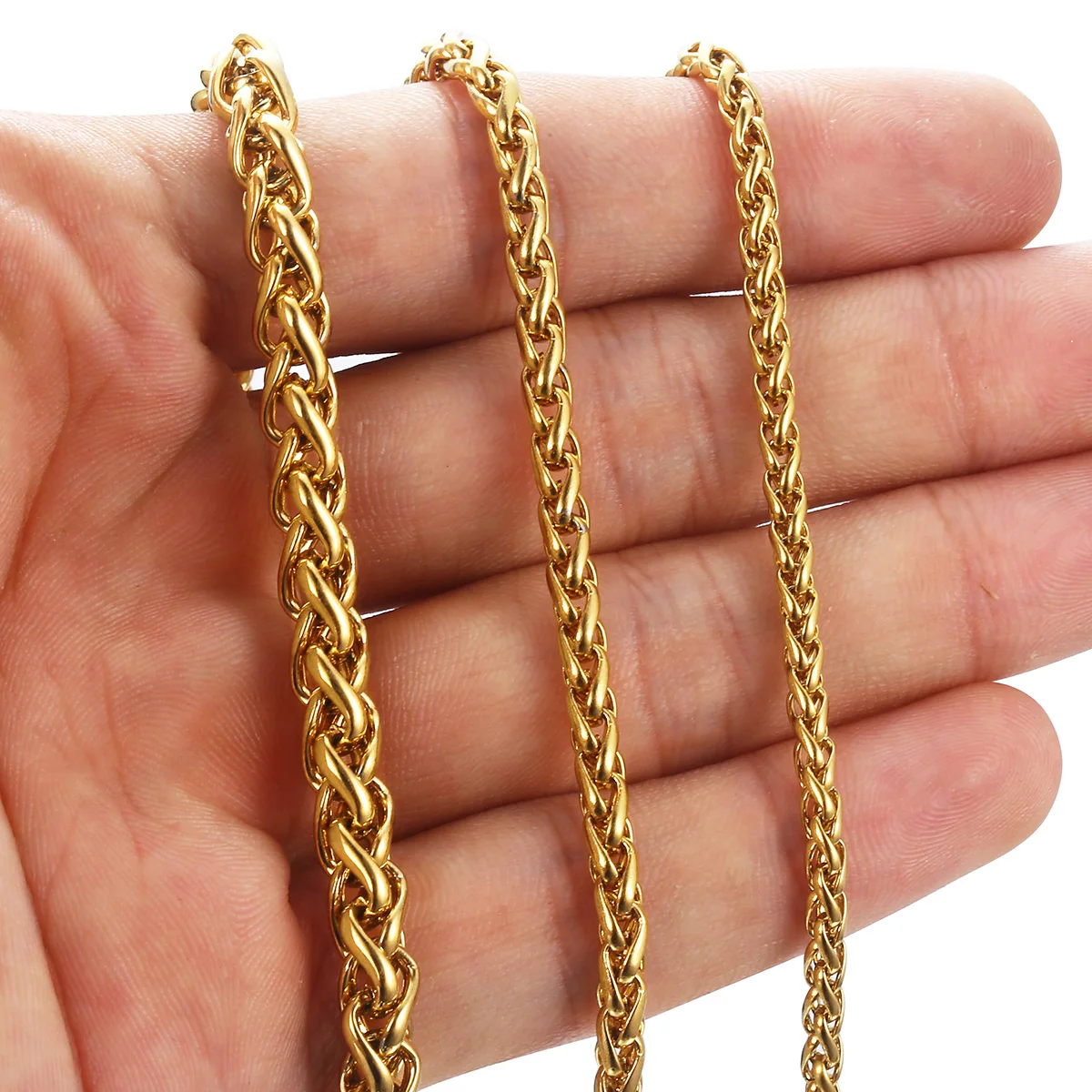 Women\'s Men\'s Bracelets Stainless Steel Bracelet Gold Color Wheat Link Chain Bracelet Jewelry Wholesale 7-11inch KBM138