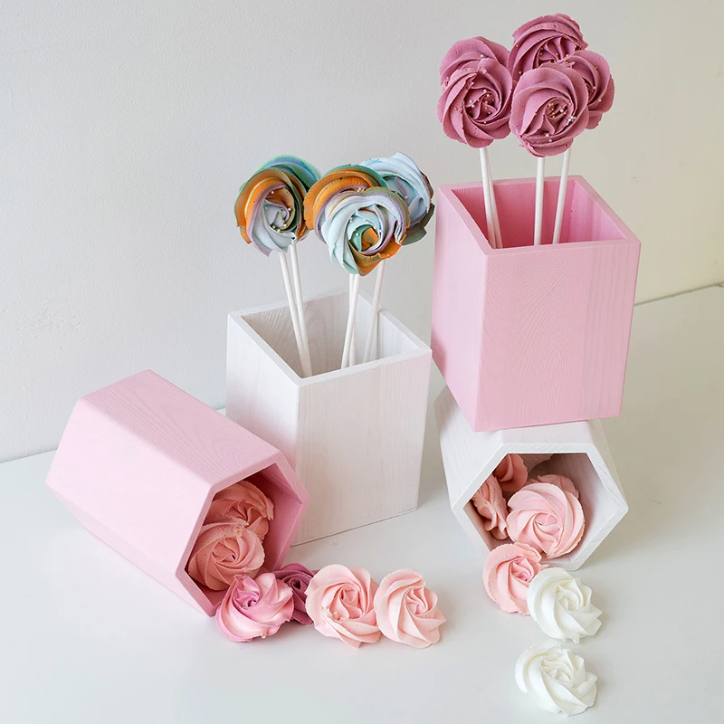 Straw holder cake table decoration Makeup brush Storage flowers vase background Scenery props lollipop Straw wood pot