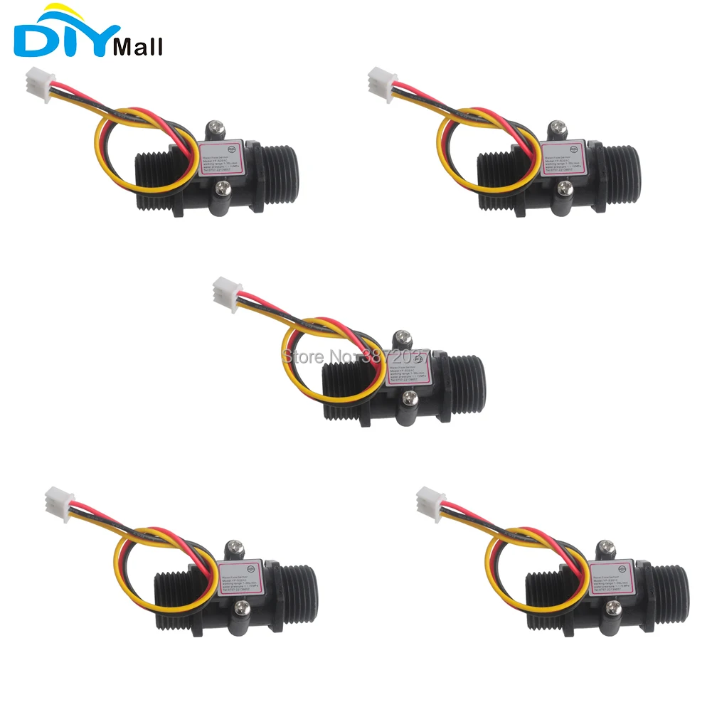 5 pz/lotto DIYmall Acqua sensore di YF-S201 G1/2 1-30L/min Nero