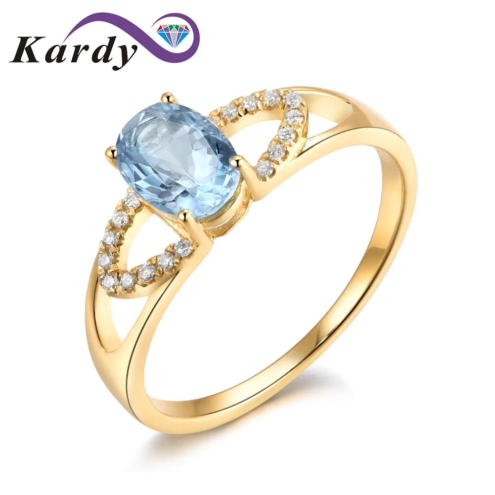 

Kardy Aquamarine Gemstone Diamond Ladies Bridal Set Wedding Engagement 14K Solid Yellow Gold Diamond Ring for Women