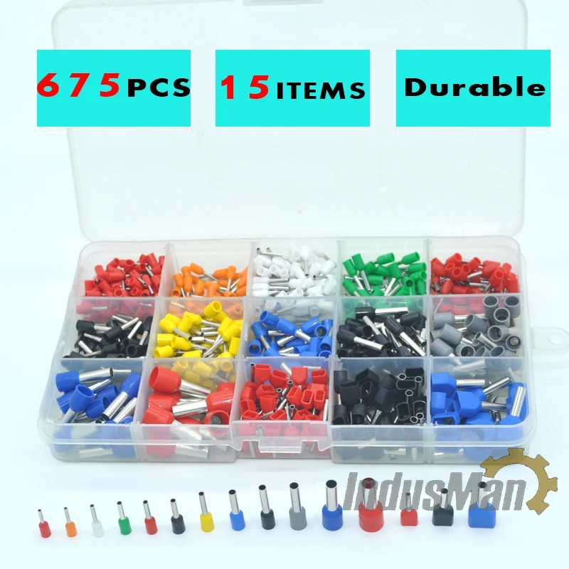 675pcs/Kit cable connector splice insulated terminal block kit wire cable ferrules crimp Pin end terminal from 22-8AWG