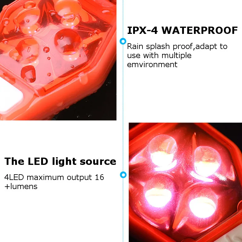 New Back Clip Signal Lamp 4 LED IPX4 Waterproof Night Running Sports Riding Warning Lights Bicycle Tail Lamp 4 Modes Camping