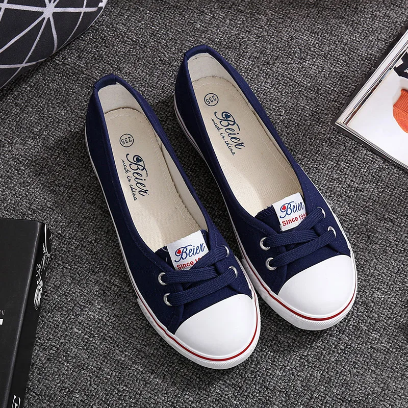 Casual Flats Shoes Woman Shallow Flat Heels White Shoes Non-slip Summer Female Solid Leisure Boat Canvas Shoes