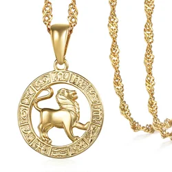 12 Horoscope Pendant Necklaces For Women Men Gold Color Aries Leo 12 Constellations Zodiac Sign Necklaces Dropshipping GPM24A