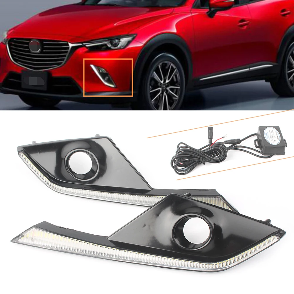 Car LED DRL Daytime Running Lights Fog Lamp Trims for Mazda CX-3 CX3 2016 2017 2018 2019 2020 Aftermarket Replacment Accessory