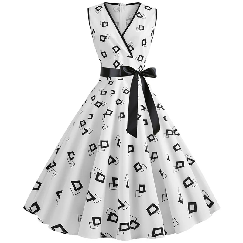 Print Robe Femme Vintage Dress Women Summer Polka Dot Casual Swing Vestidos Elegant Party Dress