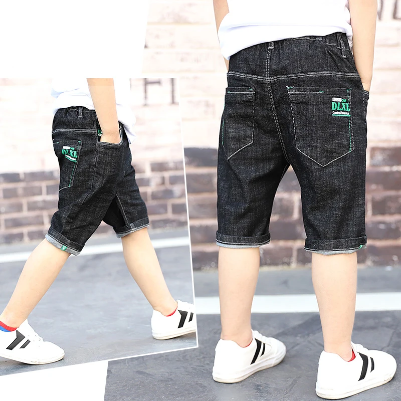 Teenager Kids Boys Denim Shorts 4Y-16Y Summer Letter Printed Children Boys Casual Pants Soft Cotton Jeans Short Straight Pants