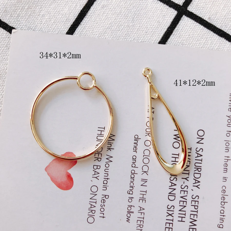 6pieces / lot AollyRoundWater drop shape k goldbead caps earings fashion connectors for jewelry makingleather corddiy earrings