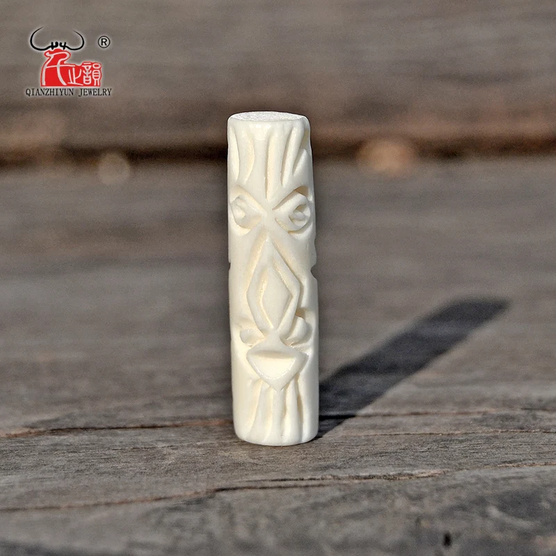 GZ-022 4PCS New Zealand Maori Yak Bone Carved Bead DIY Beads Handmade Cylindrical Beads for jewelry making 7X28mm Hole 2mm