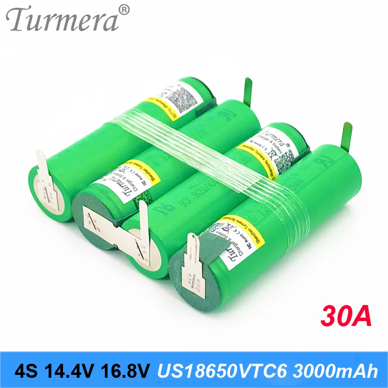 Turmera 3S 12.6V 4S 16.8V 5S 21V 6S 25V VTC6 Bộ Pin US18650VTC6 3000Mah Pin 30A Cho 18V Máy Vặn Vít Dùng Pin Tùy Chỉnh