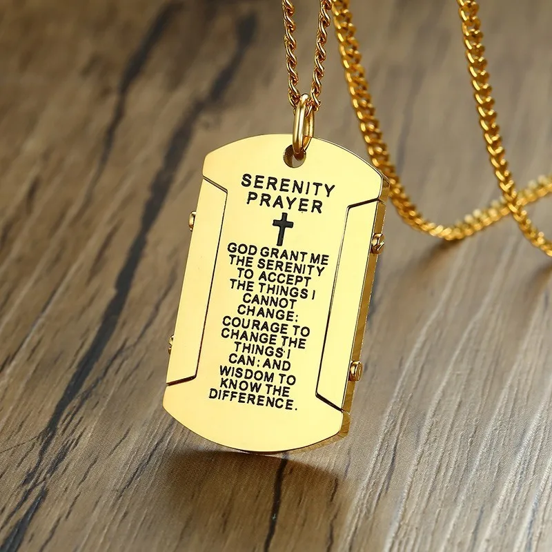 Vnox The Serenity Prayer Dog Tag Necklaces for Men Women Black Gold and Color Stainless Steel colar masculino