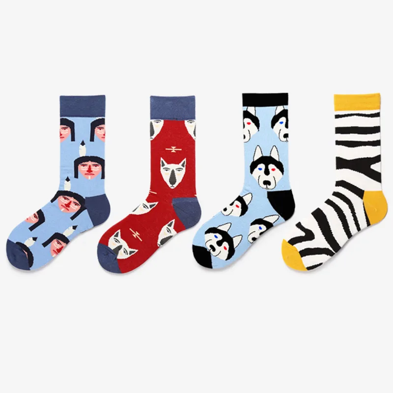 

Men Socks Cute Cartoon Dog Claw Zebra Stripes Happy Korea Street Harajuku Funny Hip Hop Male Skate Cotton Fashion Dress Socks