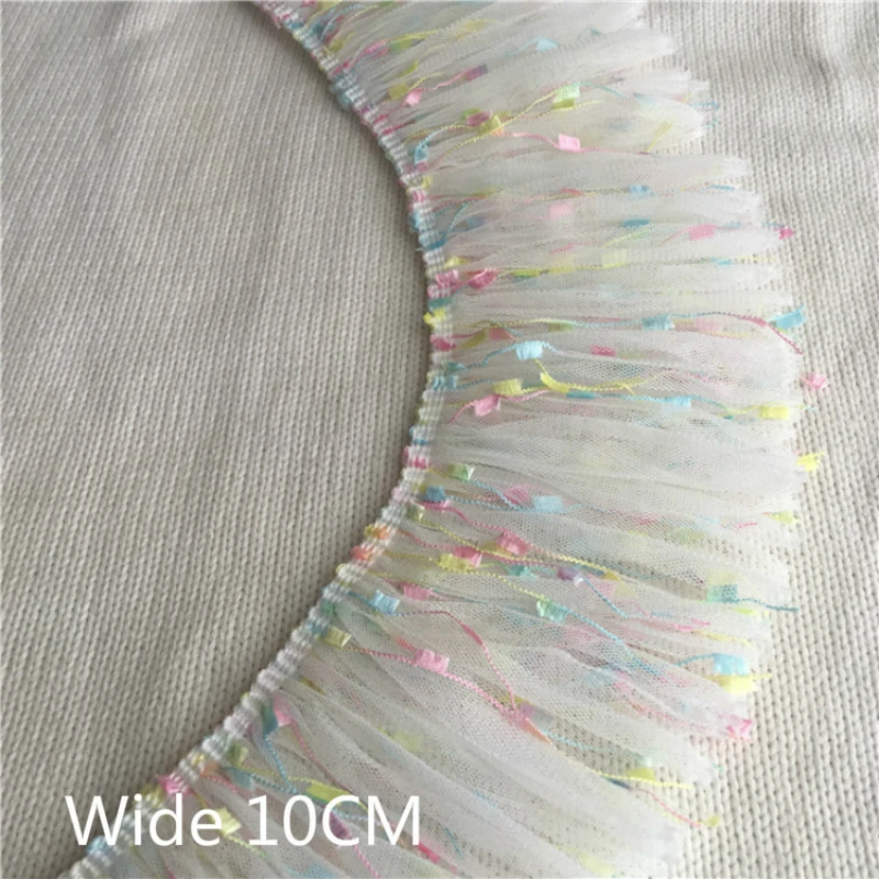 10CM szerokości luksusowy plisowany szyfon składany wykończenia z tiulowej koronki 3D haftowane wstążki DIY szycia gipiury sukienka kurtyna Tassel