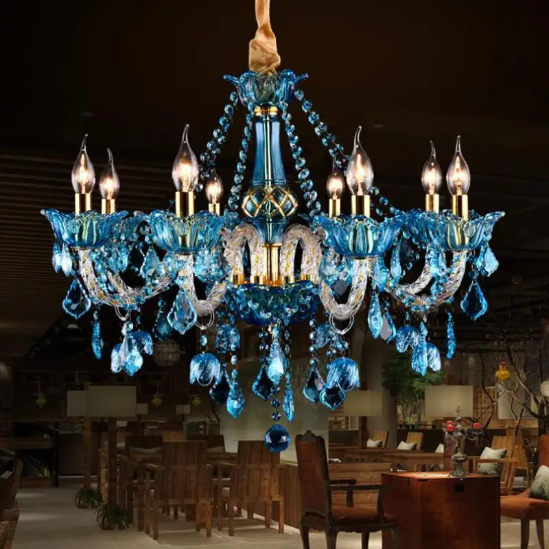 Milan blue chandelier for dining room pendant crystal Chandelier Home Lighting Restaurant Bar cafe light bell Lamps Lampadario