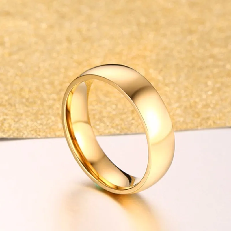 Vnox Classic Wedding Rings for Women Men 6mm Gold Color Stainless Steel Couple Rings Simple Plain Bands Anniversary Gift