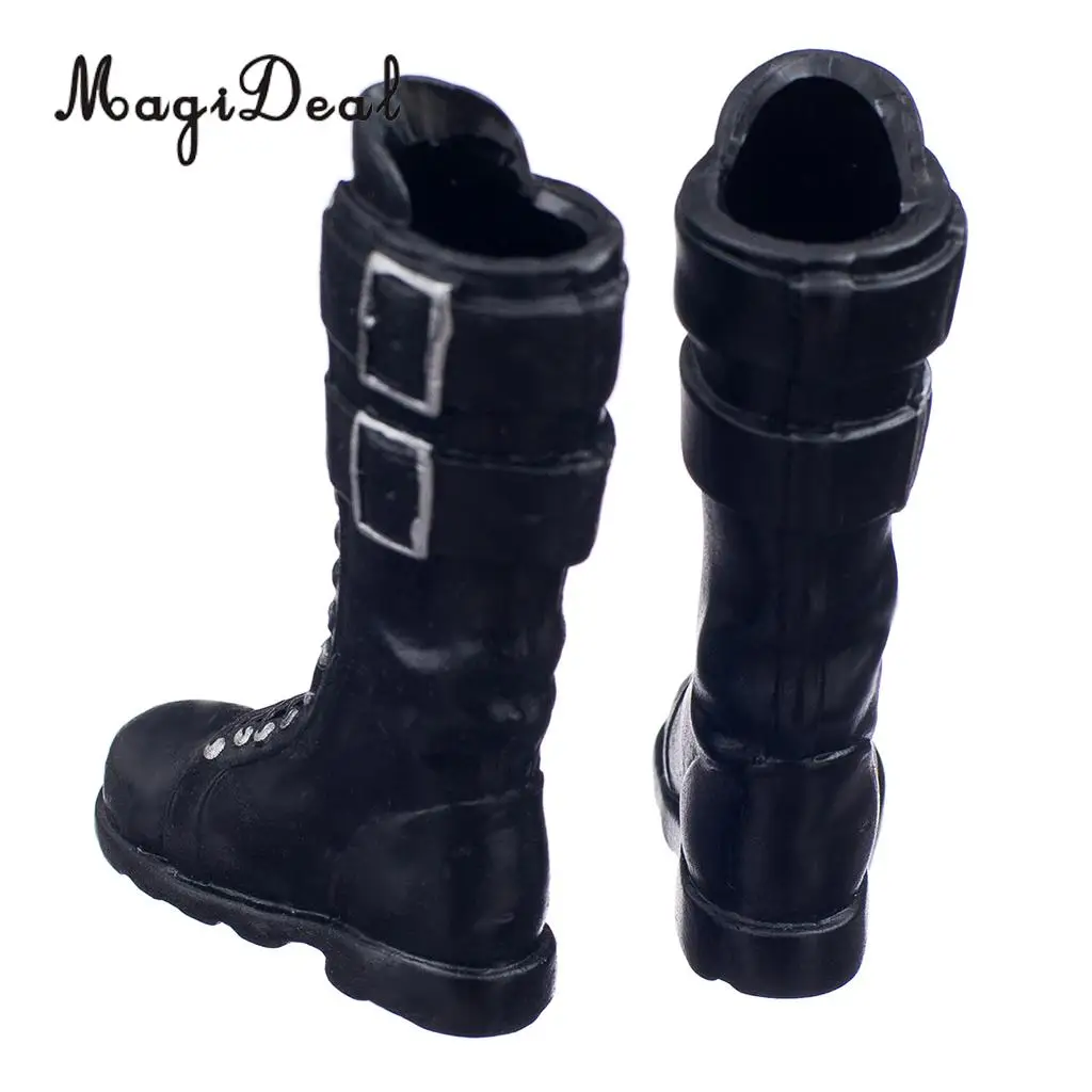 MagiDeal 1/6 Rubber lace Up Buckle Flat Long Boots Shoes Fashion Black 1Pair For 12 Inch Female Figure Body Dolls Gifts Acce