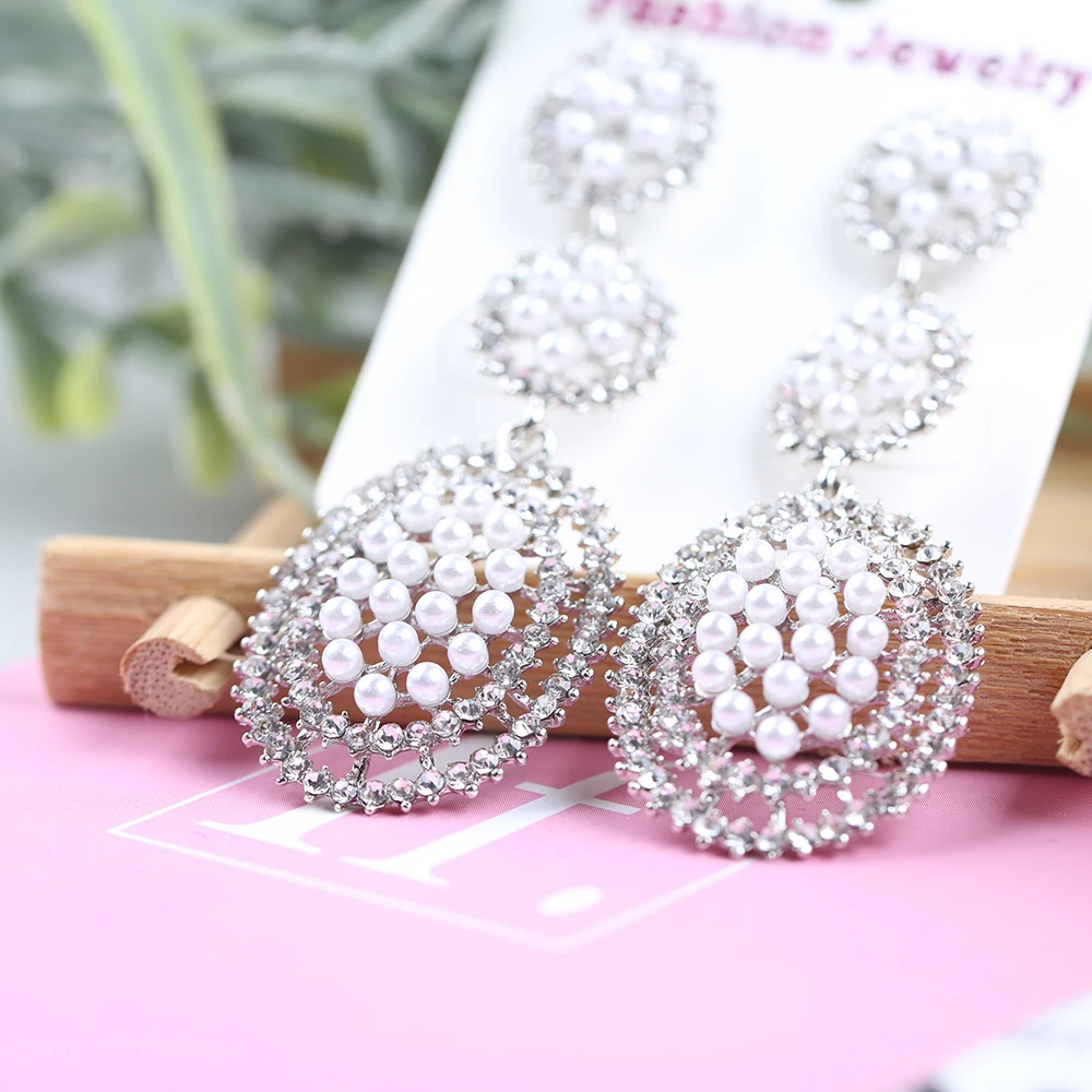 VEYO Vintage Pearl Long Earrings Classic Full Pearl Rhinestone Drop Crystal Earrings for Women Fashion Jewelry Gift image 4