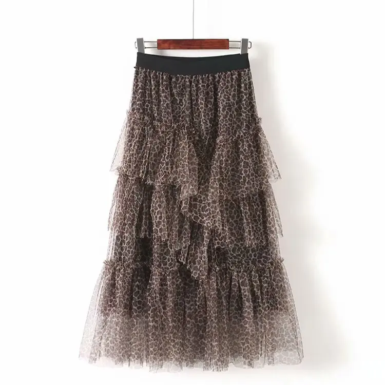 2019 Early Spring New Style European And American Wind Long a Word Irregular Mesh Cake Skirt Leopard Polka Dot Skirt