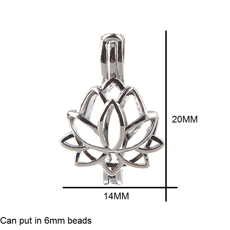 5pcs Silver color Lotus Flower Pearl Beads Cage Charms Locket Essential Oil Diffuser Jewelry Wholesale Copper OM OHM AUM Pendant