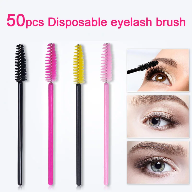 Kimcci 50Pcs 일회용 속눈썹 브러쉬 눈썹 브러쉬 마스카라 완드 애플리케이터 스풀러 눈 속눈썹 화장품 세트 섬모 메이크업 도구
