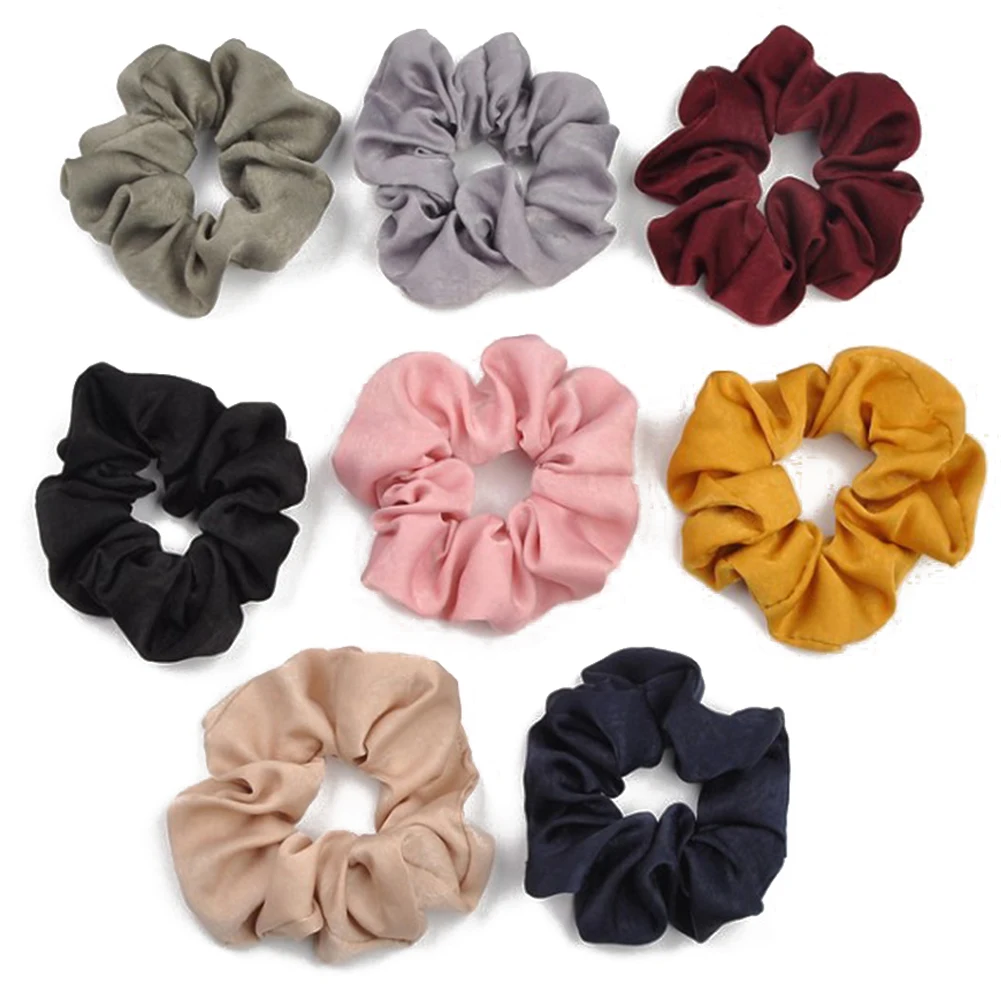 1PC Fashion Solid Color Satin Hair Rope Ties For Girls Women Elastic Hair Bands Scrunchie Sweet Hair Accessories Ponytail Holder