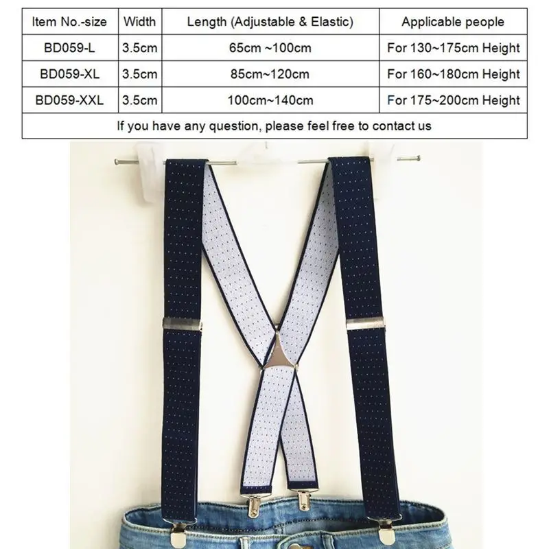 Navy Dot Jacquard Suspender Men Women Adult Suspensorio Adjustable Elastic Big Size X Back Clips on Print Brace BD059