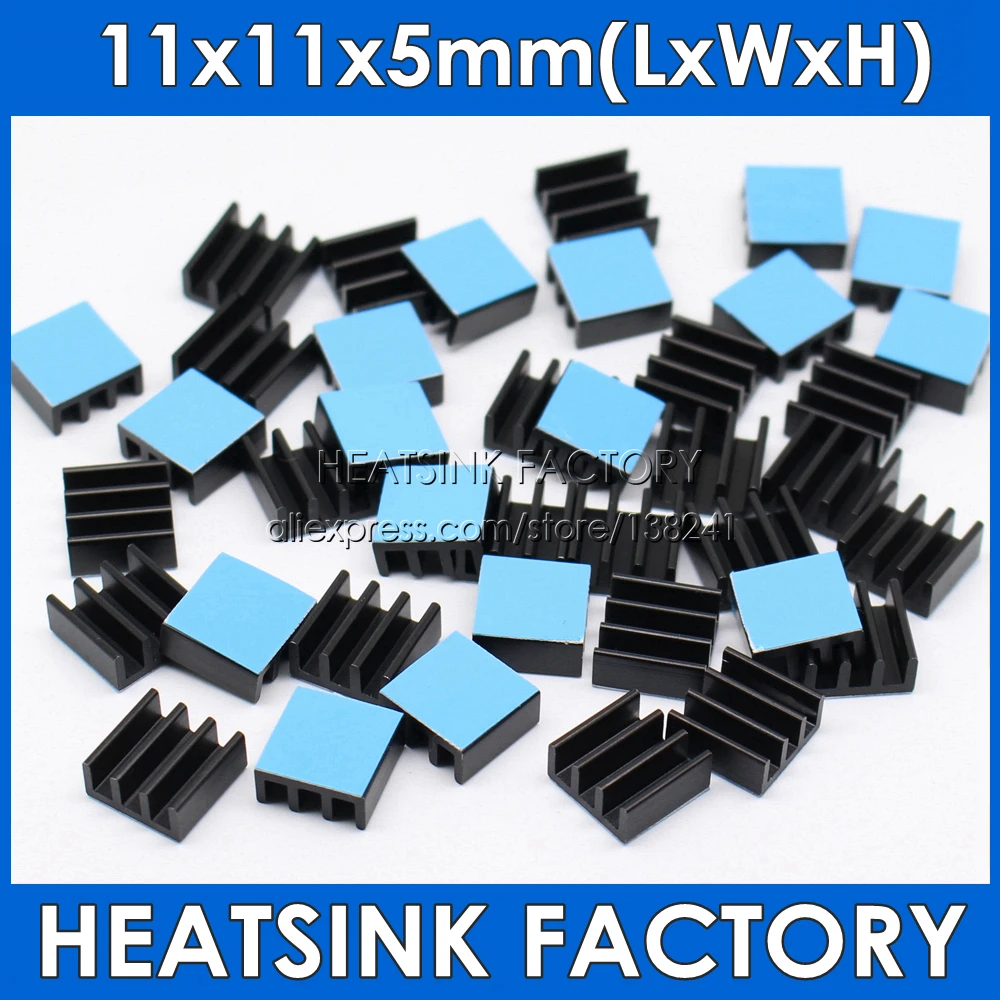 HEATSINK FACTORY 15pcs Aluminum Black Heat Sink 11x11x5mm Chipset Cooling Radiator With Thermal Heat Dissipation Transfer Pad