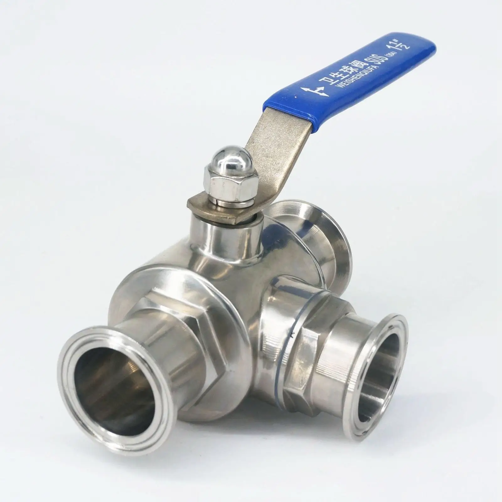 

T-port 1-1/2" 38mm 304 Stainless Steel 1.5" Tri Clamp 50.5mm Ferrule O/D Sanitary 3 Way Ball Valve For Homebrew 229 PSI