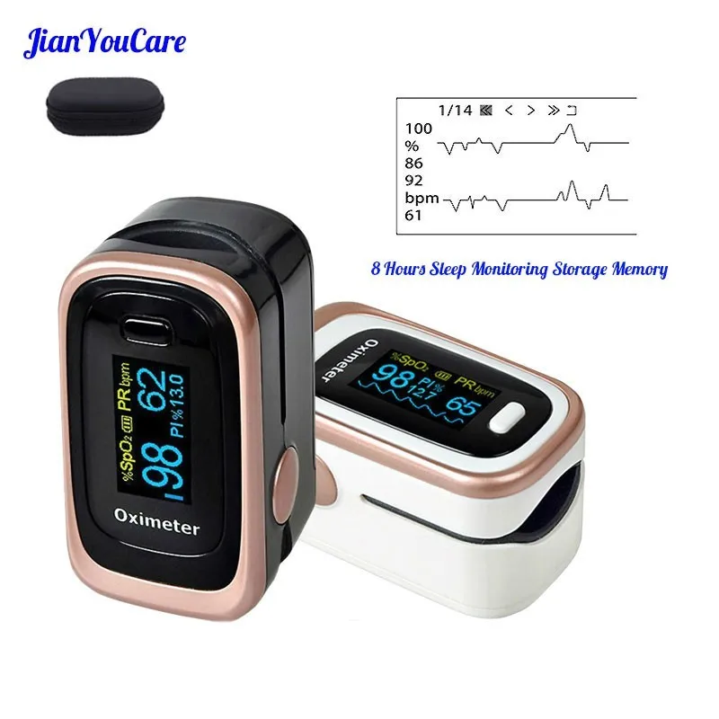 Finger Pulse Fingertip Oled Portable Oximeter SPO2 PR PI 8 hours sleep monitor Blood Oxygen Oximetro pediatrico De Dedo a case